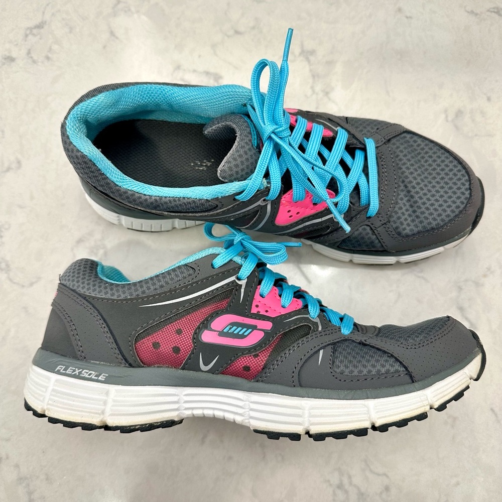 Skechers Gray and Pink Athletic Shoes - Picture 2 of 8